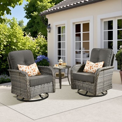 XIZZI Patio Furniture Sets Designed for Outdoor Relaxation, Comfy 3.5-Inch Cushions & 360° Swivel Action for Extra Comfort, 3 Pcs/Set, Black
