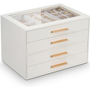Glass Lid Jewelry Organizer with 3 Drawers and PU Exterior - 1 of 4