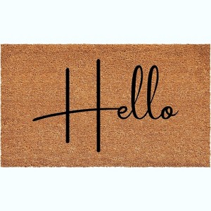 HomeRoots 24" X 36" Natural And Black Mod Hello Outdoor Coir Door Mat - 1 of 4