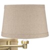 Barnes and Ivy Modern Swing Arm Wall Lamp with Cord Cover Antique Brass Plug-In Light Fixture Natural Linen Drum Shade for Bedroom - 2 of 4