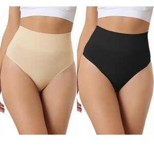 Allegra K Women's High-Waisted Invisible Stretchy Comfortable Thong 2 Packs - 1 of 4