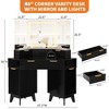 48" Fluted Makeup Vanity, Corner Vanity Desk with 3 Mirrors, Tempered Glass Top, 3 Drawers, 2 Cabinets & 2 Shelf Rack for Bedroom, Dressing Room - 2 of 4