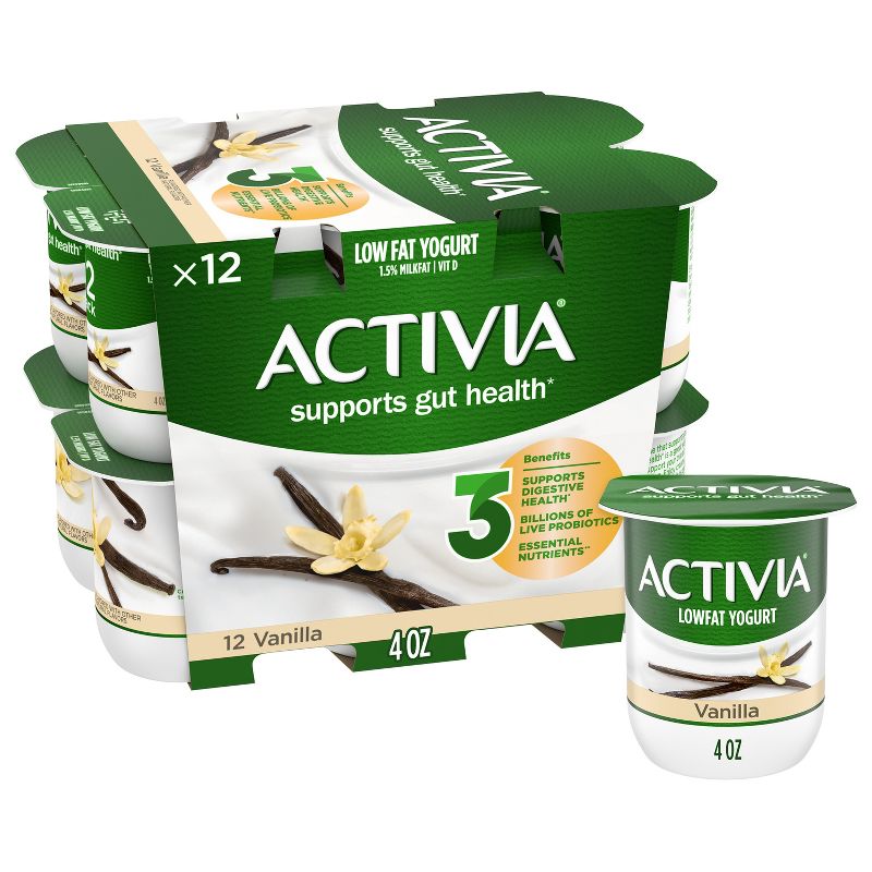 Activia Low Fat Probiotic Vanilla Yogurt - 12ct/4oz Cups, 1 of 12