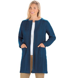 Collections Etc Cozy Cable Knit Long Length Cardigan with Pockets - 1 of 4
