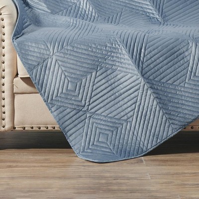 Spa Blue Velvet Quilted Reversible Throw Blanket