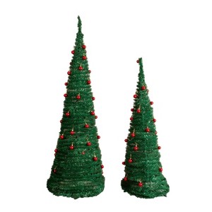 NAYSAYE 2PCS 6FT 5FT Fully Decorated Artificial Xmas Christmas Tree with Red Ornaments for Home Living Room Office, Green, 25"*25"*72" - 1 of 4