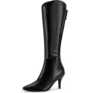Allegra K Women's Pointed Toe Stiletto Heels Knee High Boots - 1 of 3