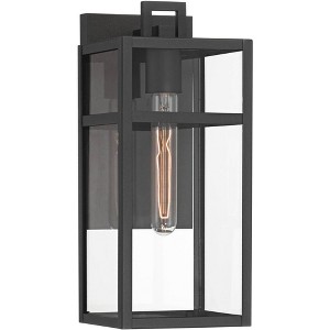 John Timberland San Lucas 14 1/2" High Modern Outdoor Wall Light Fixture Mount Porch House Exterior Weatherproof Sand Black Metal Clear Glass Shade - 1 of 4