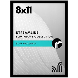 Americanflat 8x11 Picture Frame with Shatter-Resistant Glass, Streamline Collection, Thin Border Photo Frame for Wall and Tabletop Display, Black - 1 of 1