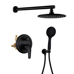 Cobbe Matte Black Single Handle Wall Mount Shower Faucet Set with 9-Inch Showerhead 5-Settings Hand Shower 15.74-Inch Shower Arm and Valve - 1 of 4