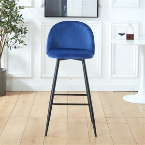 RISOKEYS Bar Stool Set - Velvet Barstool Modern Counter Bar Height Chair with Back, Sturdy Metal Legs & Footrests, Island Stool for Kitchen Bar, Blue - 1 of 4