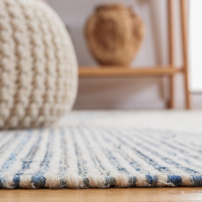 Handmade Blue and Ivory Wool Cotton Kilim Area Rug