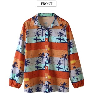 Nlife Women Lapel Collar Floral Print Button Down Long Sleeve Elastic Cuff Shirt - 1 of 4