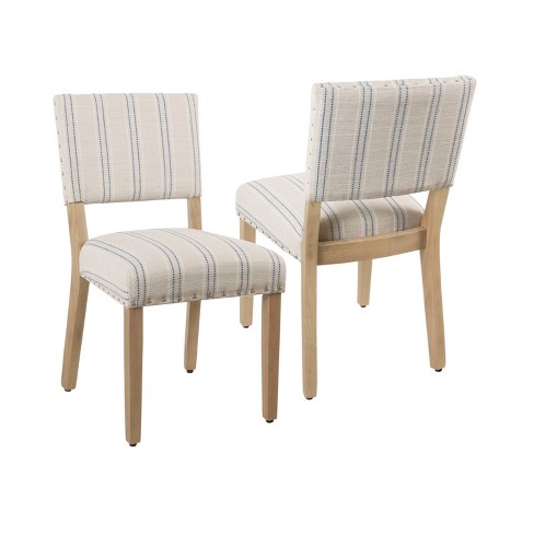Set Of 2 Stripe Dining Chair Blue White, Cut Out Back Dining Chairs