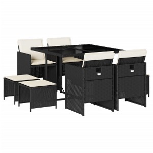 vidaXL 9-Piece Patio Dining Set with Cushions - Black Poly Rattan, Glass Top, Compact Storage, Indoor/Outdoor - 1 of 4