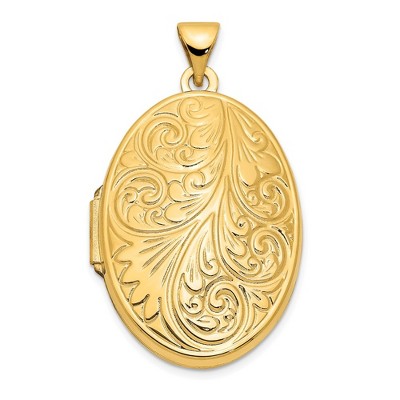 Black Bow Jewelry 14k Yellow Gold 26mm Scroll Domed Oval Locket