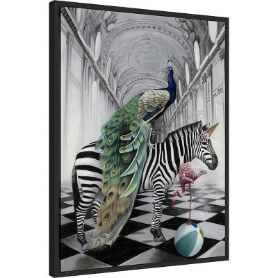 Whimsical Animals on Canvas with Black Frame, 23 x 30 inches