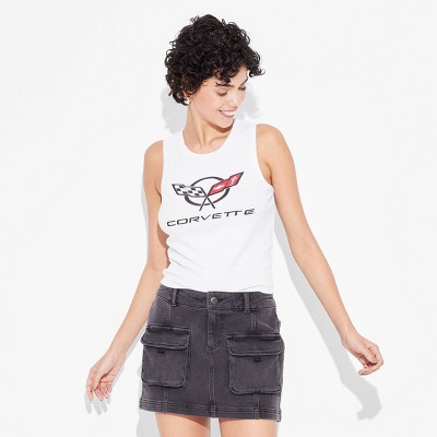Women's Corvette Graphic Shrunken Tank Top - White
