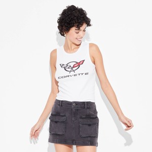 Women's Corvette Graphic Shrunken Tank Top - White - 1 of 3