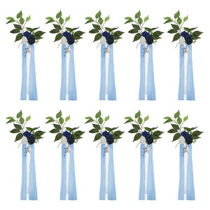 Unique Bargains Wedding Ceremony Aisle Floral Decor Artificial Pew Flowers Blue White 10 Pcs - 1 of 4