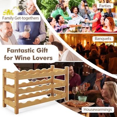Natural Bamboo 3-Tier 18-Bottle Wine Rack Shelf