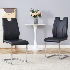 Set of 2 Black PU Dining Chairs with Silver Metal Legs - Stylish & Versatile - 1 of 3