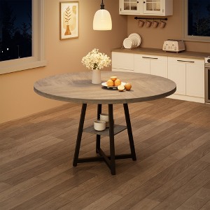 47Inch Round Dining Table, Round Dinner Table for 4, Industrial Kitchen Table w/ Wooden Top & Metal Base for Dining Room, Living Room(Only Table) - 1 of 4