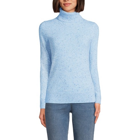 Lands End Women s Cashmere Turtleneck Sweater Medium Cool Blue Donegal Target