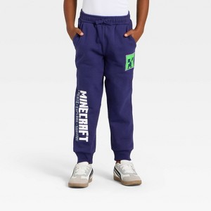 Boys' Marvel Minecraft Creeper Fleece Sweatpants - Navy Blue - 1 of 4