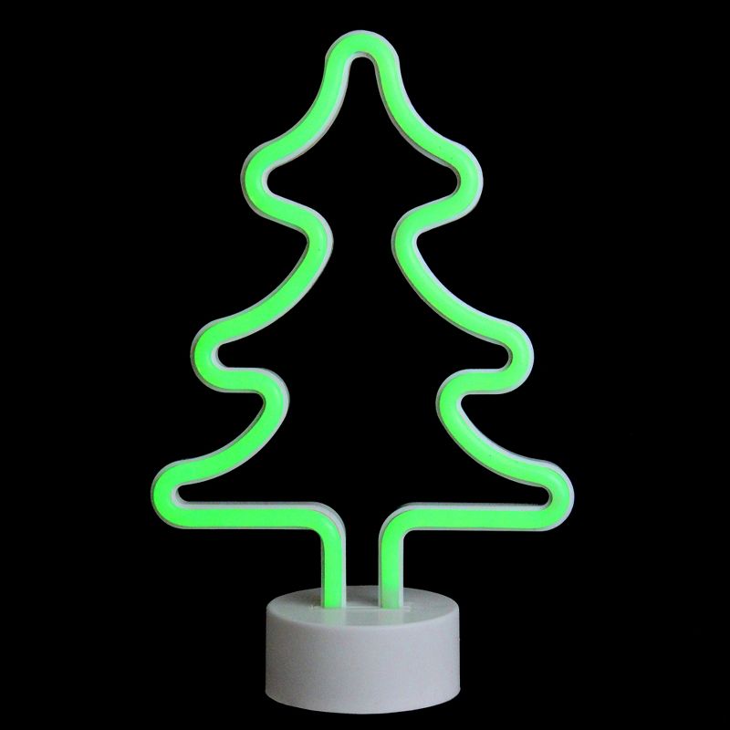 Northlight 11" Battery Operated Neon Style LED Christmas Tree Table Light - Green, 2 of 10