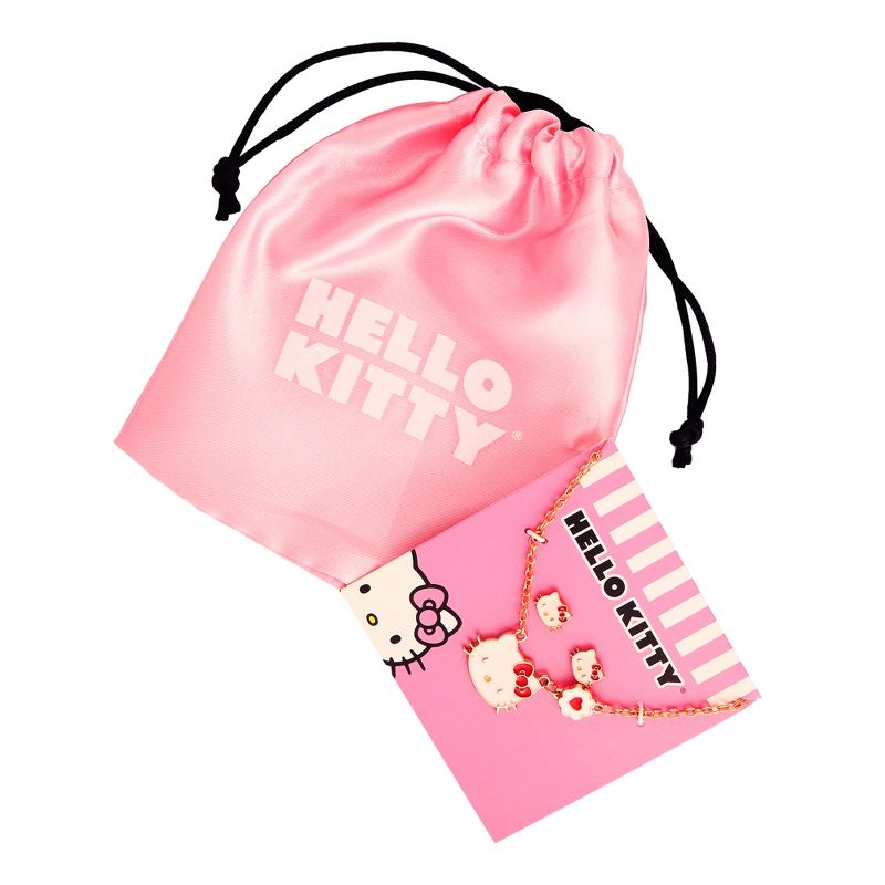 Hello Kitty Girls Necklace Stud Earrings Jewelry Set - 18+3", 5 of 8