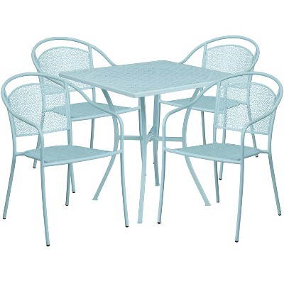 Flash Furniture Oia Commercial Grade 28" Square Indoor-Outdoor Steel Patio Table Set with 4 Round Back Chairs