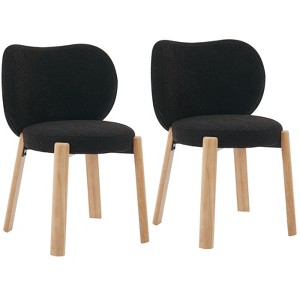 Wood Dining Chairs Plush Teddy Fabric, Modern Cute Design, Curved Backrest, Wood Frame, Upholstered for Kitchen and Living Room - 1 of 4