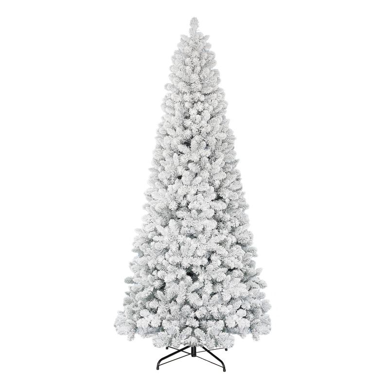 Puleo 9&#39; Unlit Flocked Full Virginia Pine Hinged Artificial Christmas Tree, 1 of 5
