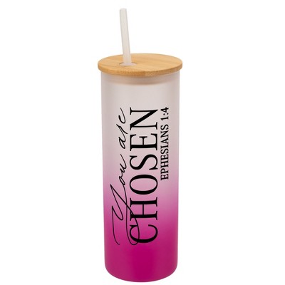 Elanze Designs You Are Chosen Vertical Walk in Faith Wrap-Around Design 25 Ounce Frosted Gradient Glass On-The-Go Coffee Travel Skinny Tumbler Mug