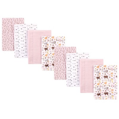 Hudson Baby Boys and Girls Cotton Poly Flannel Burp Cloths 8-Pack, Girl Pinecone, One Size