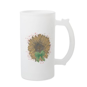 Elanze Designs Freezable Beer Stein Mug With Thumb Grip Handle, 16 Ounce Frosted Glass, Sunflower - 1 of 1