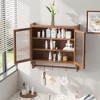 24.8" Solid Wood Glass Double-Door Wall Cabinet with Three Tiers of Storage and Towel Rack for Bathroom, Kitchen, Dining Room - 4 of 4