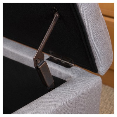 Light Grey Fabric Storage Ottoman with Birch Legs