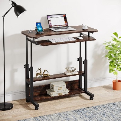 Vynxaria 32 Inches Portable Desk with Power Outlets, Height Adjustable Side Table Sofa Couch Bedside Laptop Computer Cart