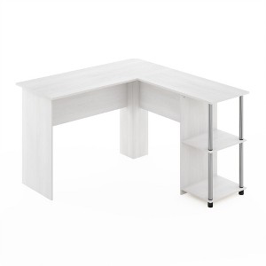 HOMLUX L-Shaped Computer Desk with Bookshelves, Space-Saving Workstation, White - 1 of 4