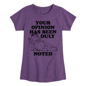 Girls' - Garfield - Your Opinion Has Been Duly Noted Fitted Short Sleeve Graphic T-Shirt - 1 of 4