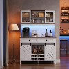 72" Farmhouse Bar Cabinet w/ Sliding Barn Door - Rustic LED-Backlit Coffee/Wine Buffet w/ 2-Drawer/8-Shelf Hutch - 4 of 4