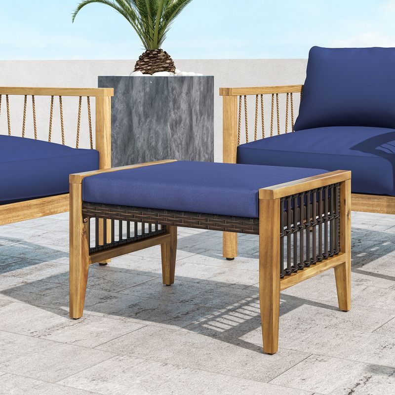 Tangkula 2PCS Acacia Wood Outdoor Patio Ottoman Footstool w/ Removable Cushion, 4 of 11