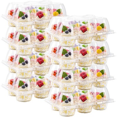 30 Pack 6 Count Cupcake Containers with Detachable Tall Dome Lids for 180 Cupcakes, Stackable BPA Free