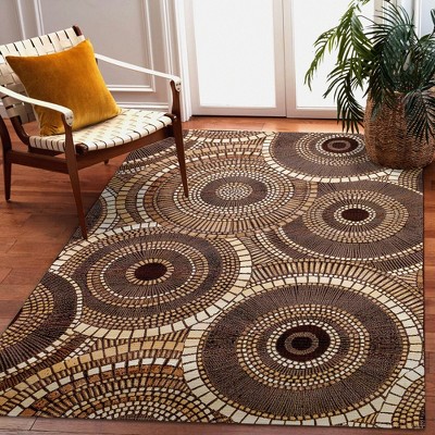 Brown and Tan Synthetic Flat Woven Rectangular Rug