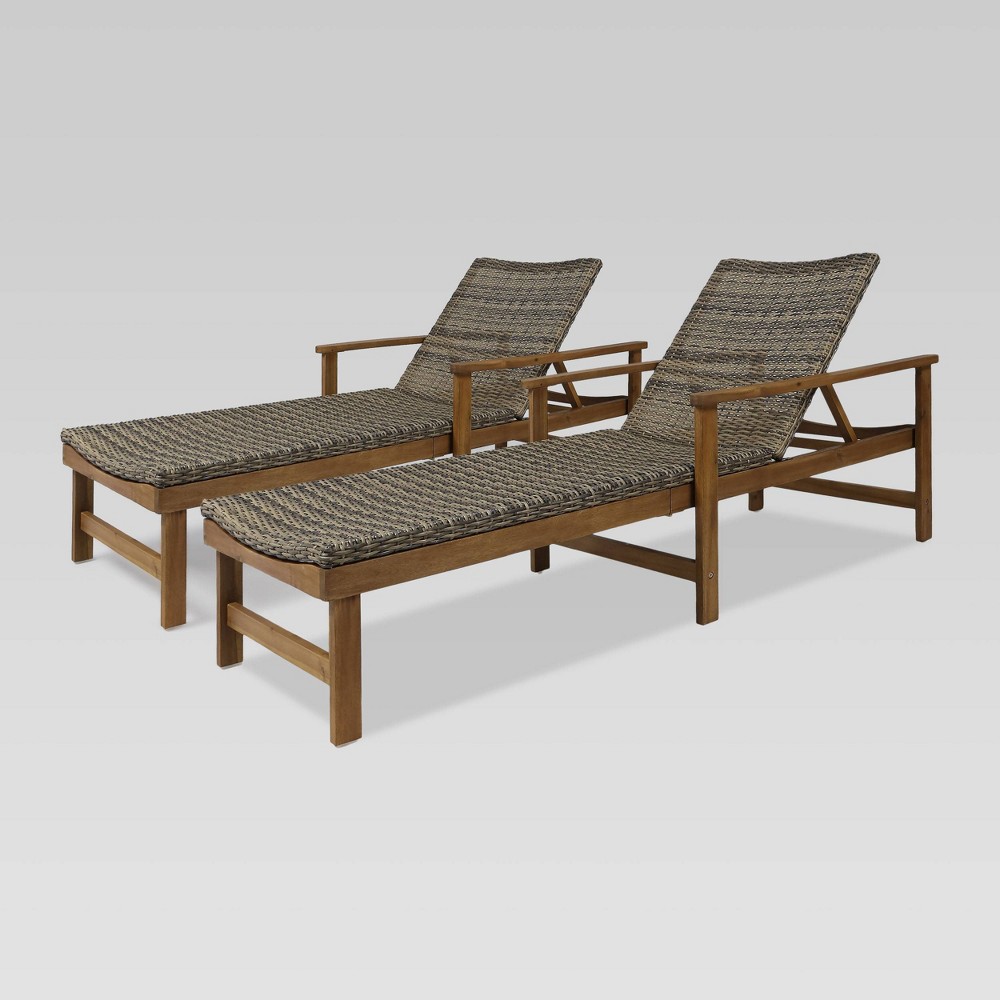 Hampton 2Pk Acacia Chaise Lounge - Gray - Christopher Knight Home
