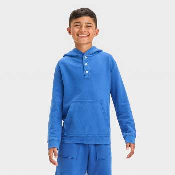 Boys' Americana Quarter Button-Up Pullover Sweatshirt - Cat & Jack™ Heathered Blue