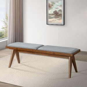 Kumasinova Rattan Solid Wood Bench, Mid-Century Modern Ottoman Bench with Natural Rattan Upholstery, Versatile Bed Bench & Entryway Bench - 1 of 4