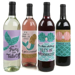 Big Dot of Happiness Let's Be Mermaids - Baby Shower or Birthday Party Decorations for Women and Men - Wine Bottle Label Stickers - Set of 4 - 1 of 4
